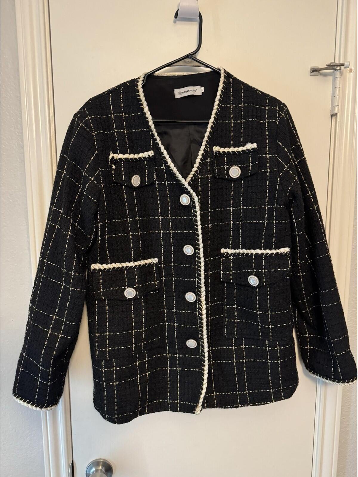 BlackWhite Tweed Blazer Xl Preowned BlackWhite Tweed Blazer Xl Preowned
